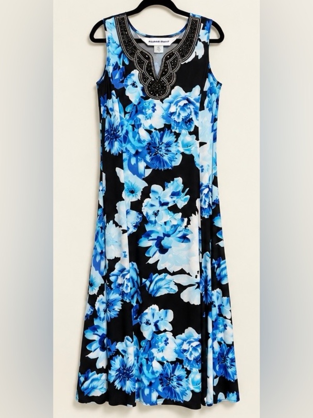 Allison Daley Blue Floral Beaded Maxi Dress 2 Piece Set Size 14